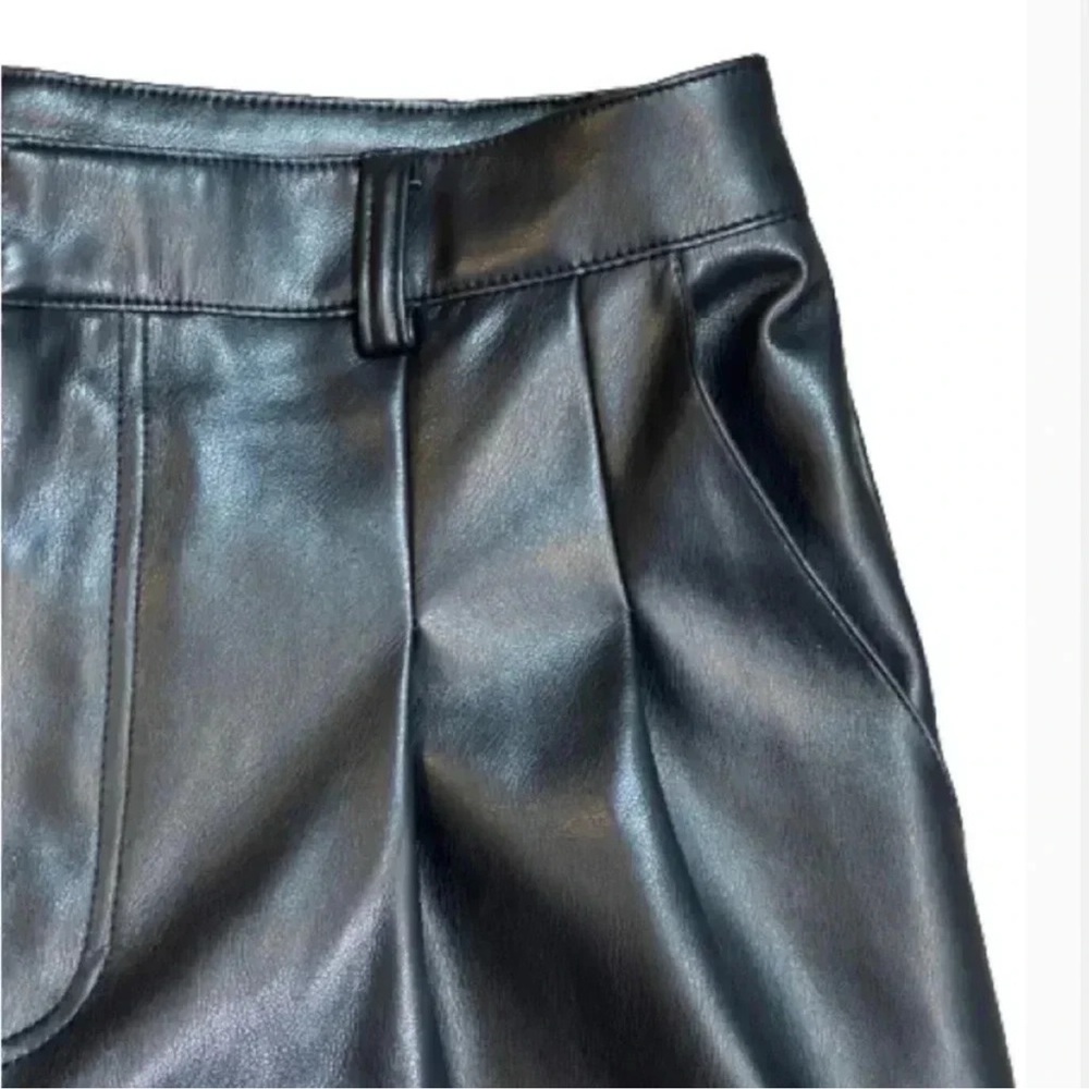 7 For All Mankind Faux Leather Pants Black Wide Leg Trousers pockets siz medium - Picture 6 of 10